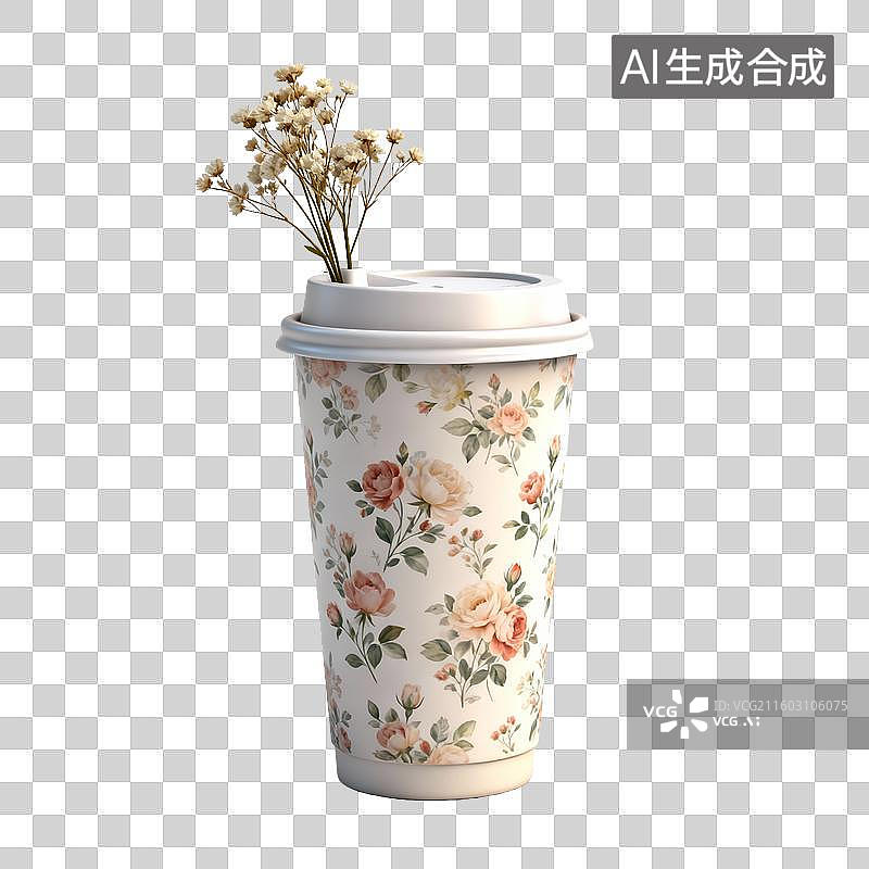 【AI数字艺术】带有干花的花卉图案咖啡杯图片素材