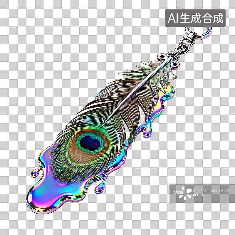【AI数字艺术】彩虹孔雀羽毛吊坠图片素材