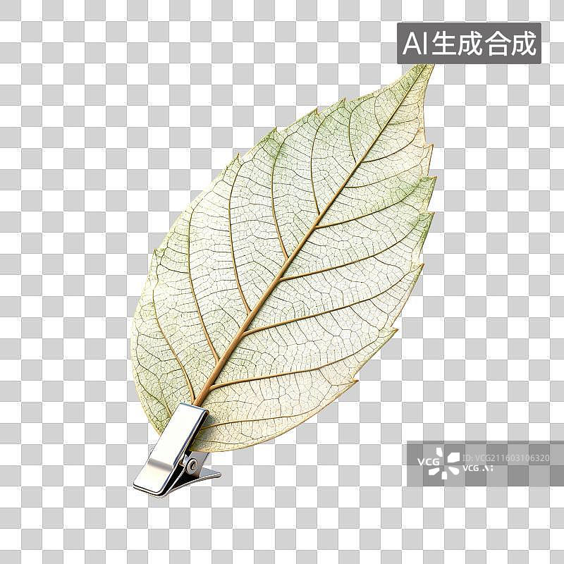 【AI数字艺术】一片被夹子固定的叶子图片素材