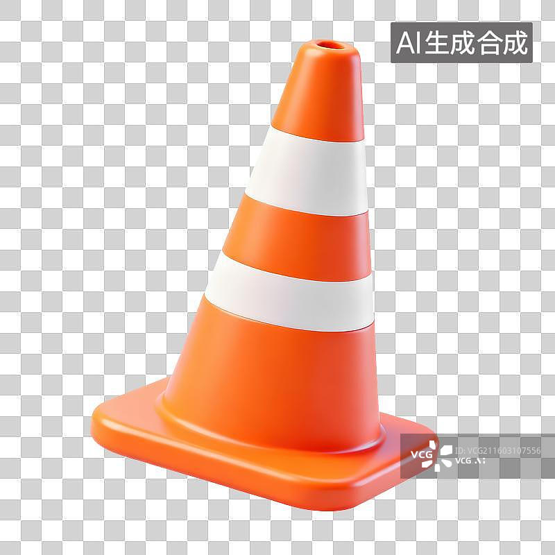 【AI数字艺术】3D渲染免抠图形元素卡通路障雪糕筒交通锥图片素材