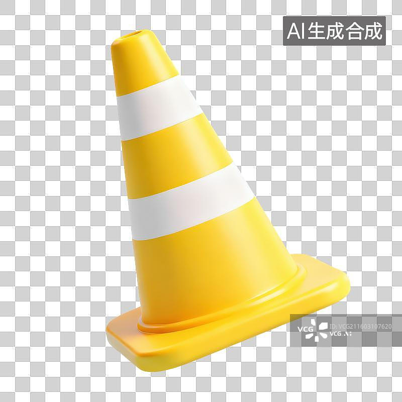 【AI数字艺术】3D渲染免抠图形元素卡通路障雪糕筒交通锥图片素材