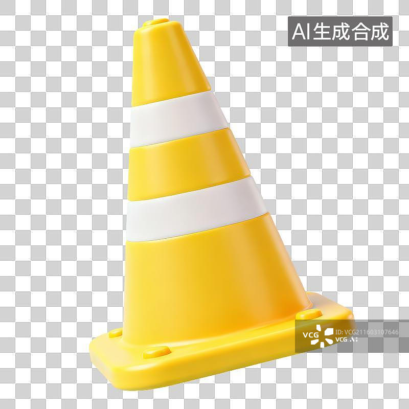 【AI数字艺术】3D渲染免抠图形元素卡通路障雪糕筒交通锥图片素材