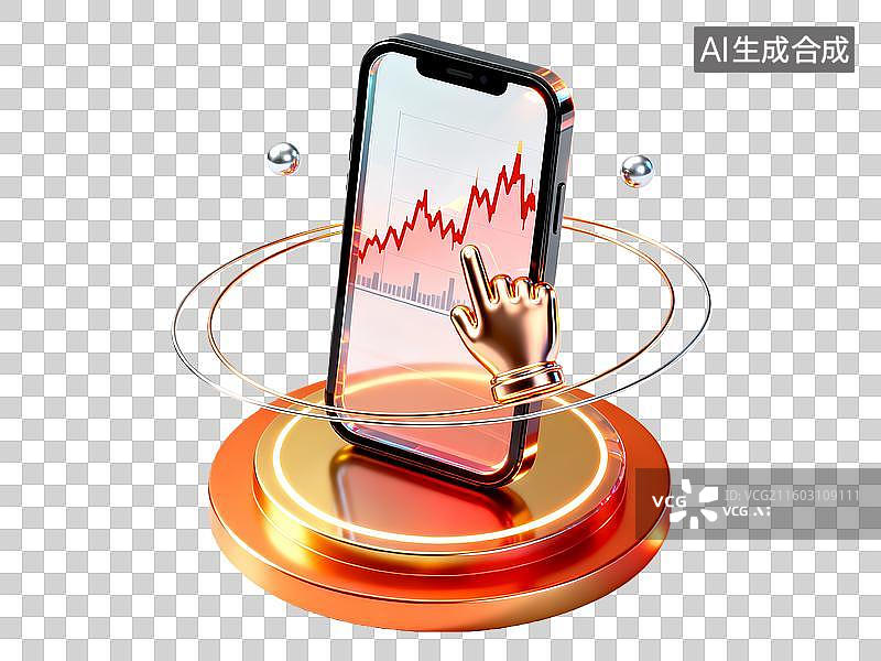 【AI数字艺术】3d金融理财红金色手机图标数据元素图片素材