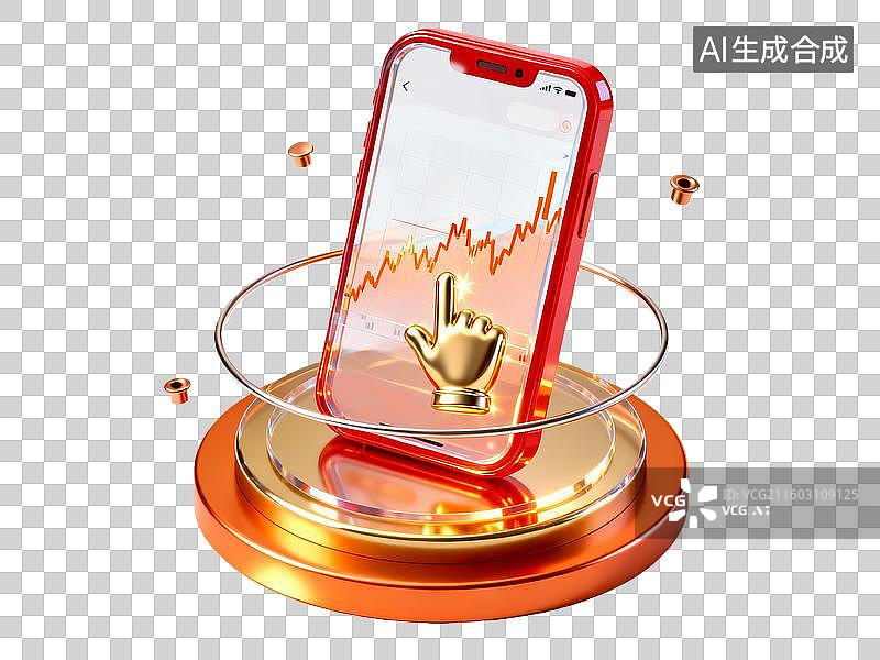 【AI数字艺术】3d金融理财红金色手机图标数据元素图片素材