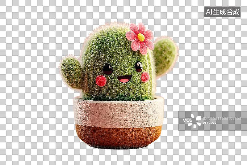 【AI数字艺术】卡通风格，盆栽植物，可爱的仙人掌PNG格式的免扣元素图片素材