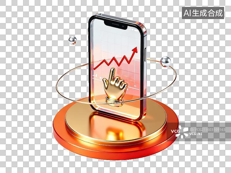 【AI数字艺术】3d金融理财红金色手机图标数据元素图片素材