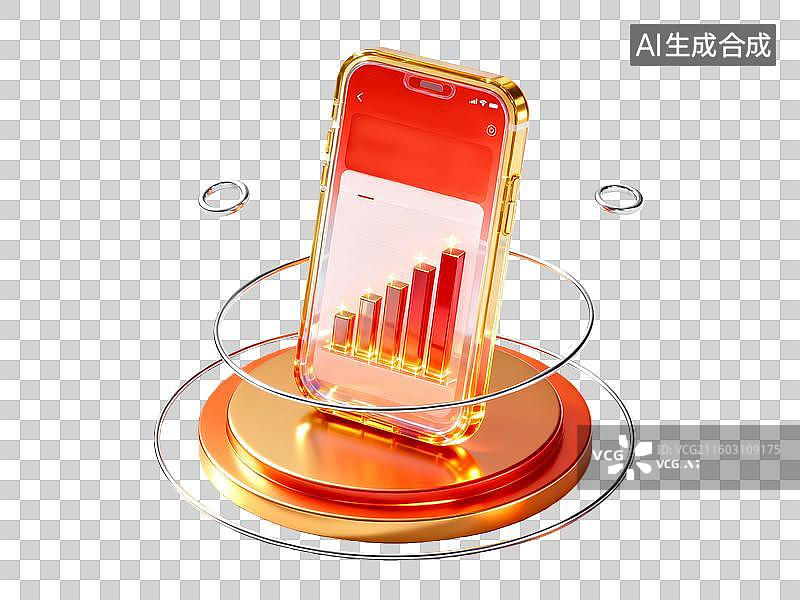 【AI数字艺术】3d金融理财红金色手机图标数据元素图片素材