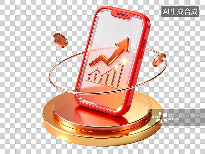 【AI数字艺术】3d金融理财红金色手机图标数据元素图片素材
