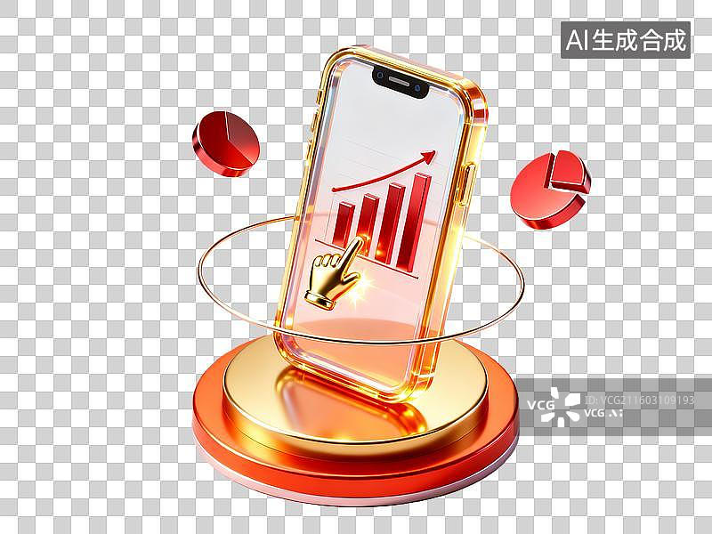 【AI数字艺术】3d金融理财红金色手机图标数据元素图片素材