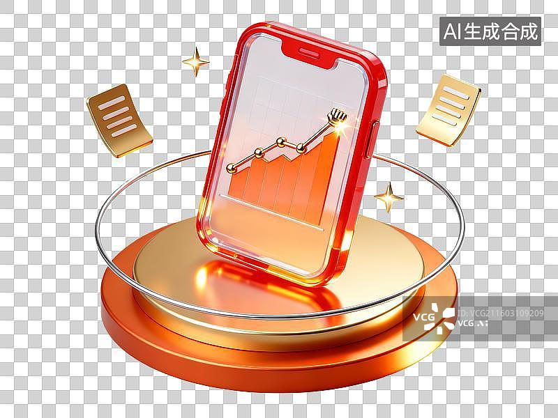 【AI数字艺术】3d金融理财红金色手机图标数据元素图片素材