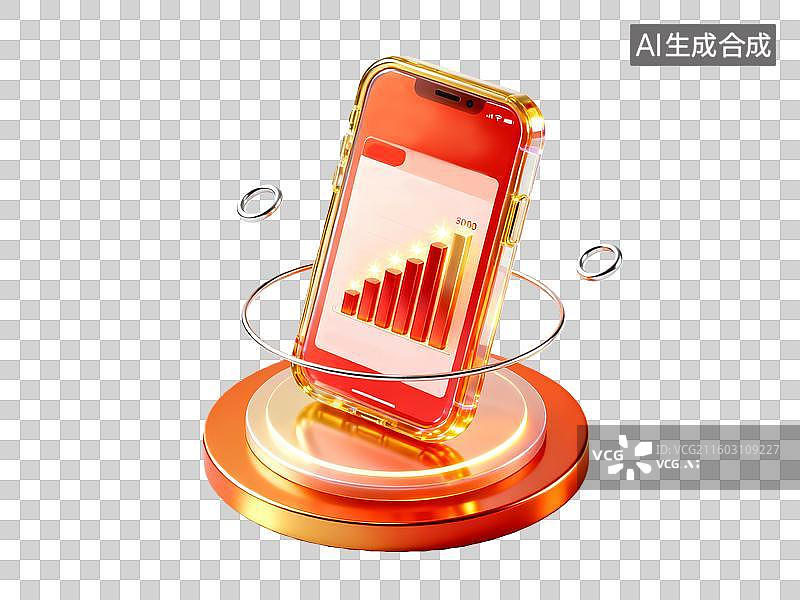 【AI数字艺术】3d金融理财红金色手机图标数据元素图片素材