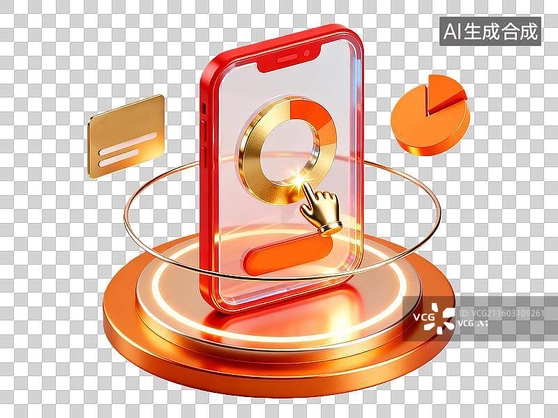 【AI数字艺术】3d金融理财红金色手机图标数据元素图片素材