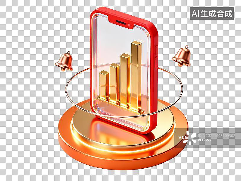 【AI数字艺术】3d金融理财红金色手机图标数据元素图片素材