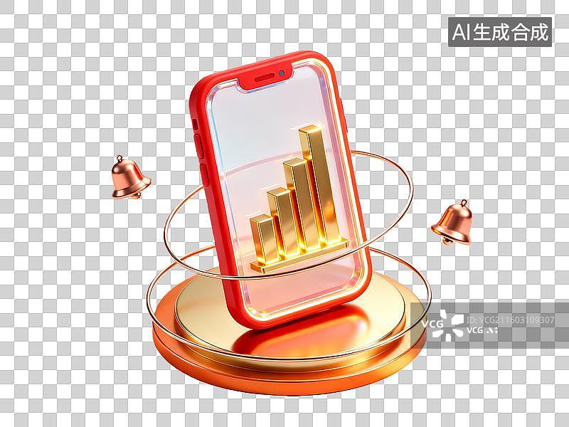 【AI数字艺术】3d金融理财红金色手机图标数据元素图片素材