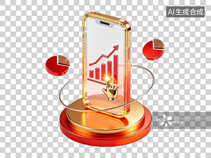 【AI数字艺术】3d金融理财红金色手机图标数据元素图片素材
