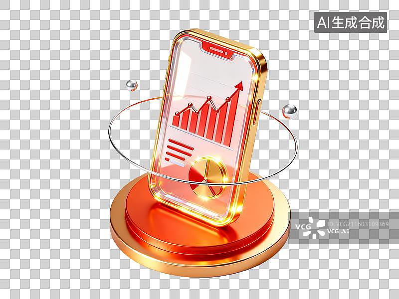 【AI数字艺术】3d金融理财红金色手机图标数据元素图片素材