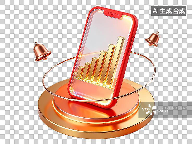【AI数字艺术】3d金融理财红金色手机图标数据元素图片素材