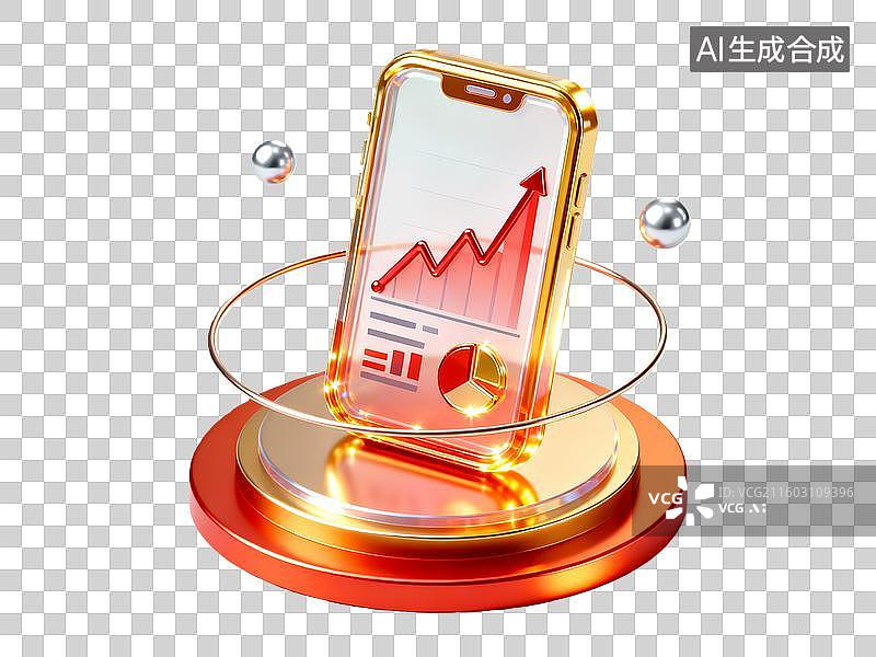 【AI数字艺术】3d金融理财红金色手机图标数据元素图片素材