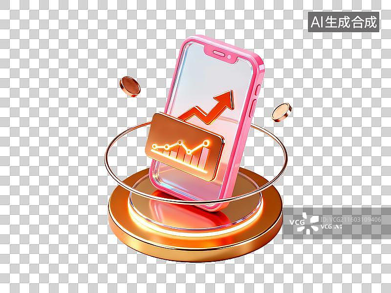 【AI数字艺术】3d金融理财红金色手机图标数据元素图片素材