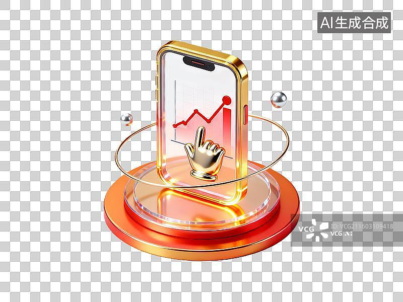 【AI数字艺术】3d金融理财红金色手机图标数据元素图片素材