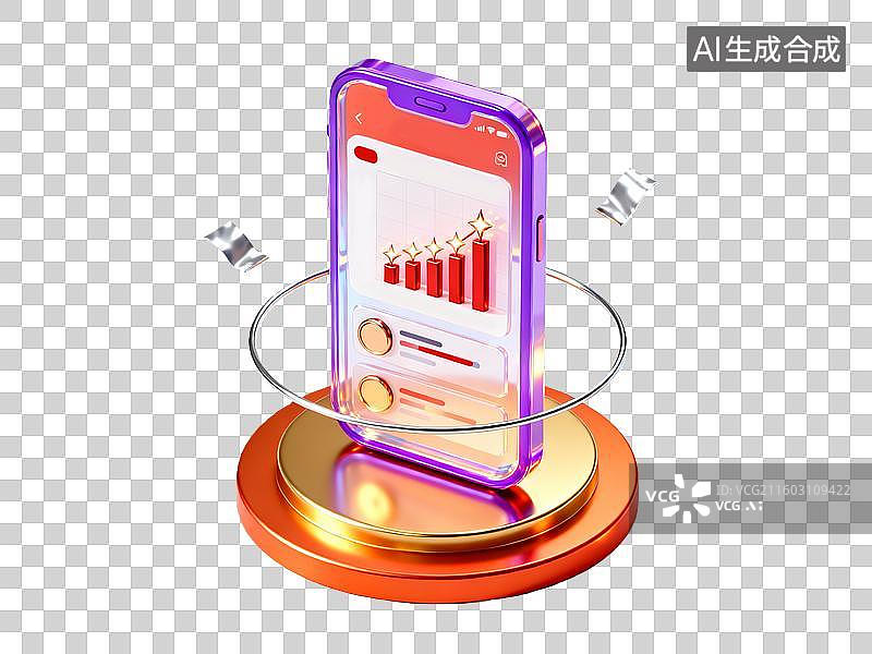 【AI数字艺术】3d金融理财红金色手机图标数据元素图片素材