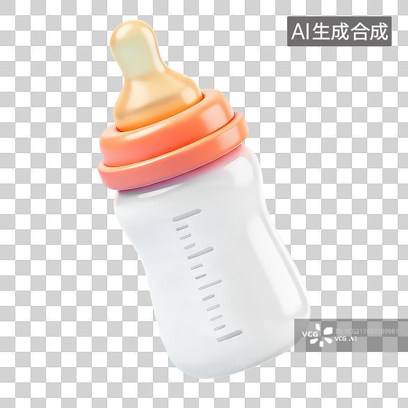 【AI数字艺术】3D渲染免抠图形元素母婴用品卡通奶瓶图片素材