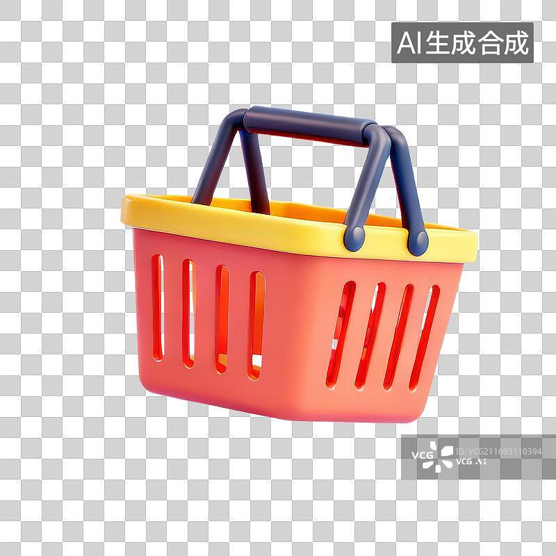 【AI数字艺术】3D渲染免抠图形元素卡通手提篮子购物篮图片素材