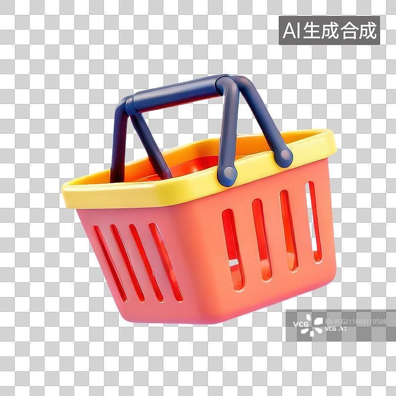 【AI数字艺术】3D渲染免抠图形元素卡通手提篮子购物篮图片素材