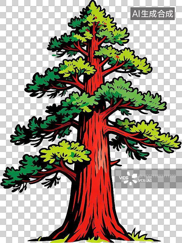 【AI数字艺术】彩色鲜亮柏树的插画图片素材