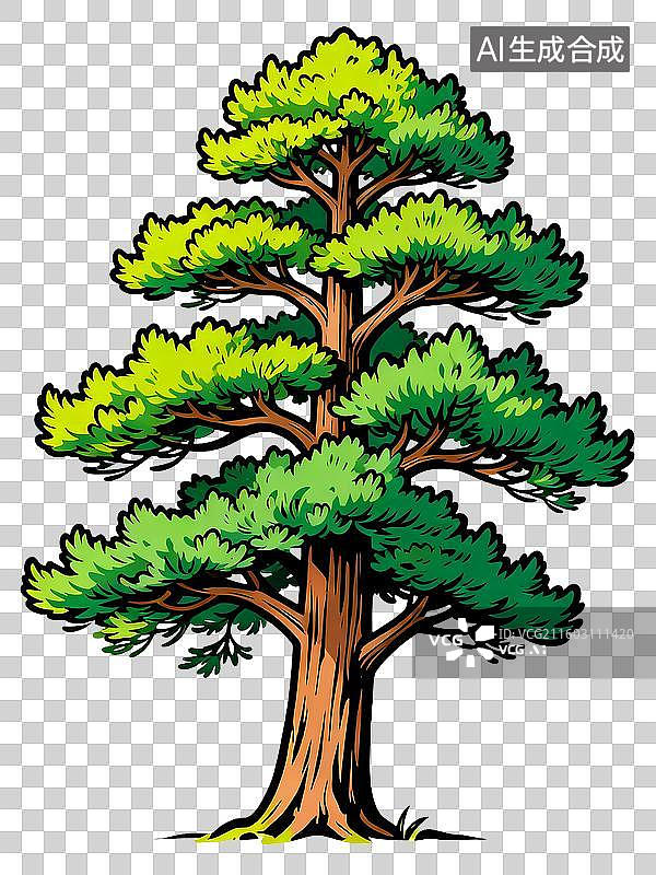 【AI数字艺术】彩色鲜亮柏树的插画图片素材