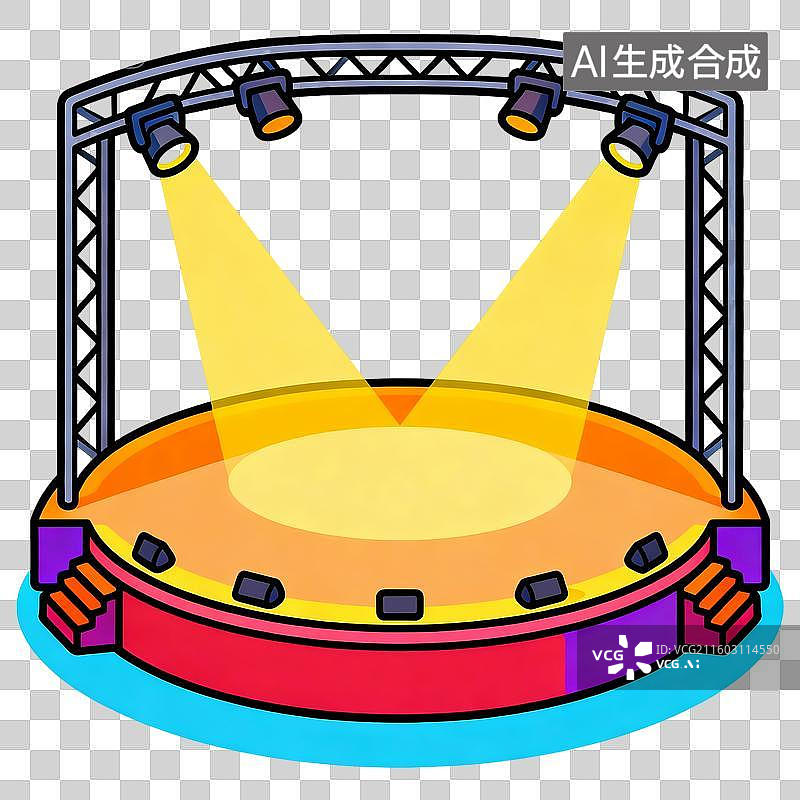 【AI数字艺术】彩色鲜亮的扁平插画舞台元素图片素材