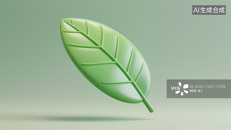 【AI数字艺术】纯色背景下的绿色叶子图形图片素材