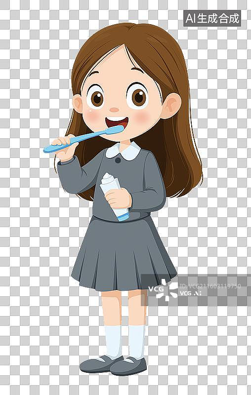 【AI数字艺术】女孩刷牙卡通形象图片素材