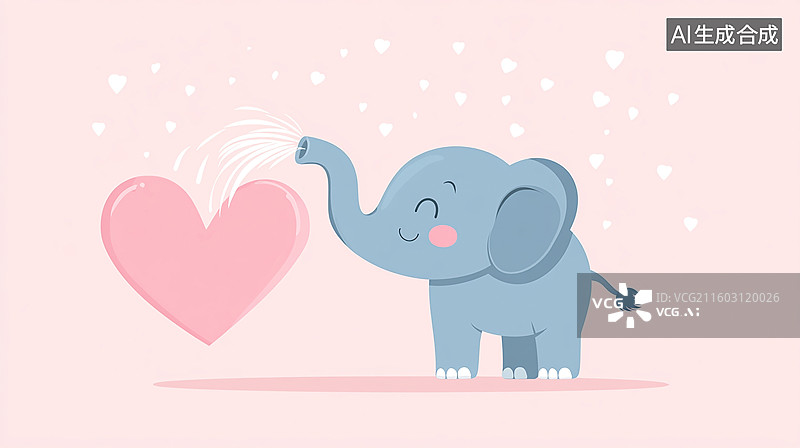 【AI数字艺术】卡通小象与爱心图片素材
