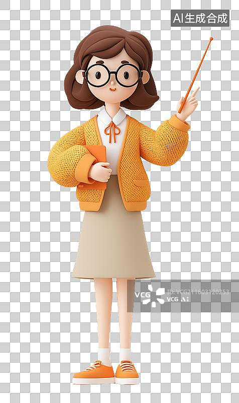 【AI数字艺术】女教师手持教鞭和书本图片素材