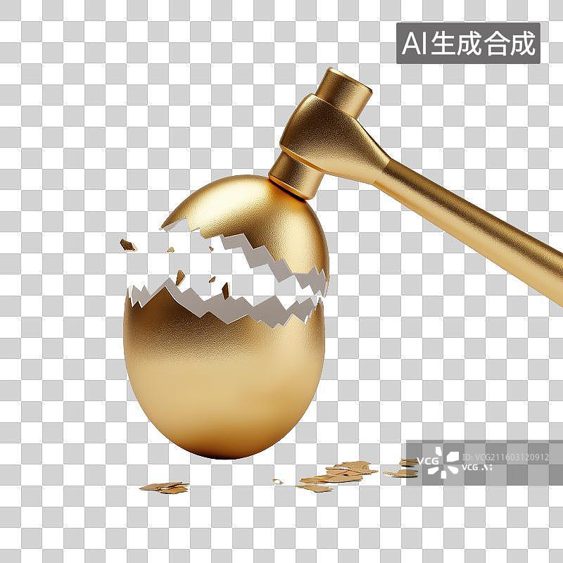 【AI数字艺术】金色蛋壳被锤击裂开图片素材
