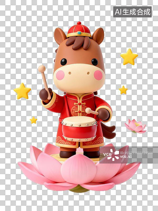 【AI数字艺术】3D马年“玄学”祈福元素：捧着敲鼓，锣鼓喧天图片素材