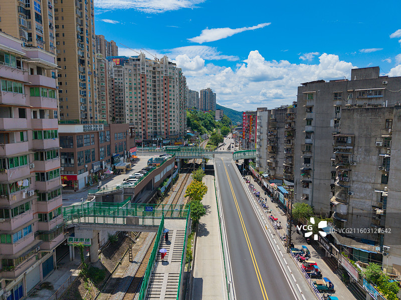 福建省南平市延平区，水南站，火车铁路，城市风光，航拍图片素材