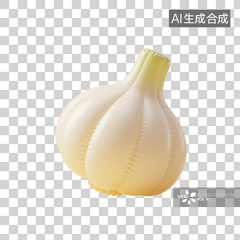 【AI数字艺术】3D渲染，充气膨胀风格，蒜，大蒜，蒜头，卡通蔬菜免抠元素图片素材