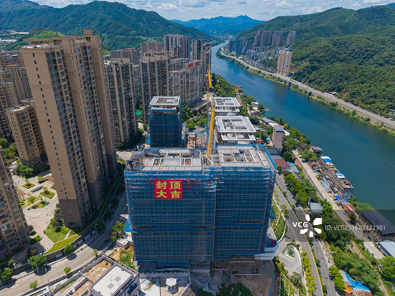福建省南平市延平区，水南站，火车铁路，城市风光，航拍图片素材