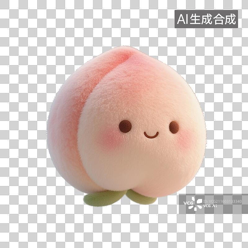 【AI数字艺术】3D渲染，毛绒绒的桃子，水蜜桃，白桃，仙桃，寿桃，水果毛绒玩具，免抠元素图片素材