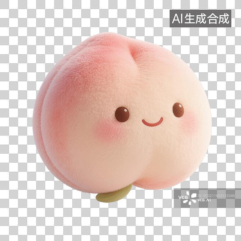 【AI数字艺术】3D渲染，毛绒绒的桃子，水蜜桃，白桃，仙桃，寿桃，水果毛绒玩具，免抠元素图片素材