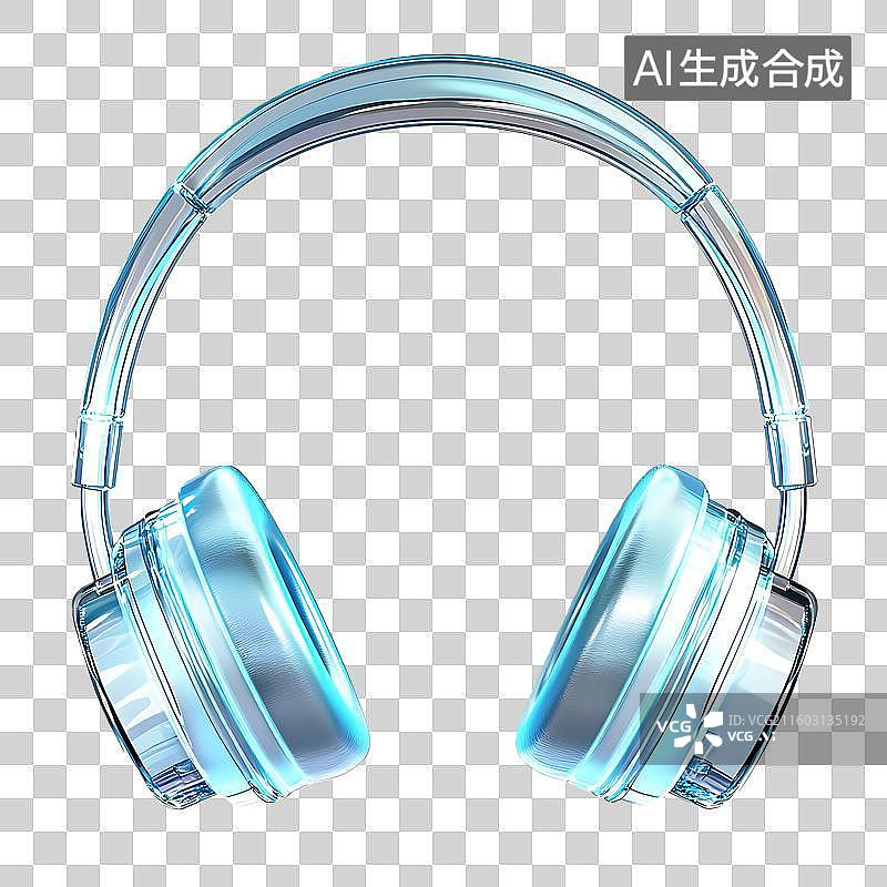 【AI数字艺术】蓝色透明耳机图片素材
