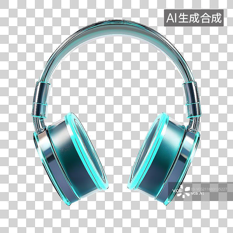 【AI数字艺术】蓝色透明耳机图片素材
