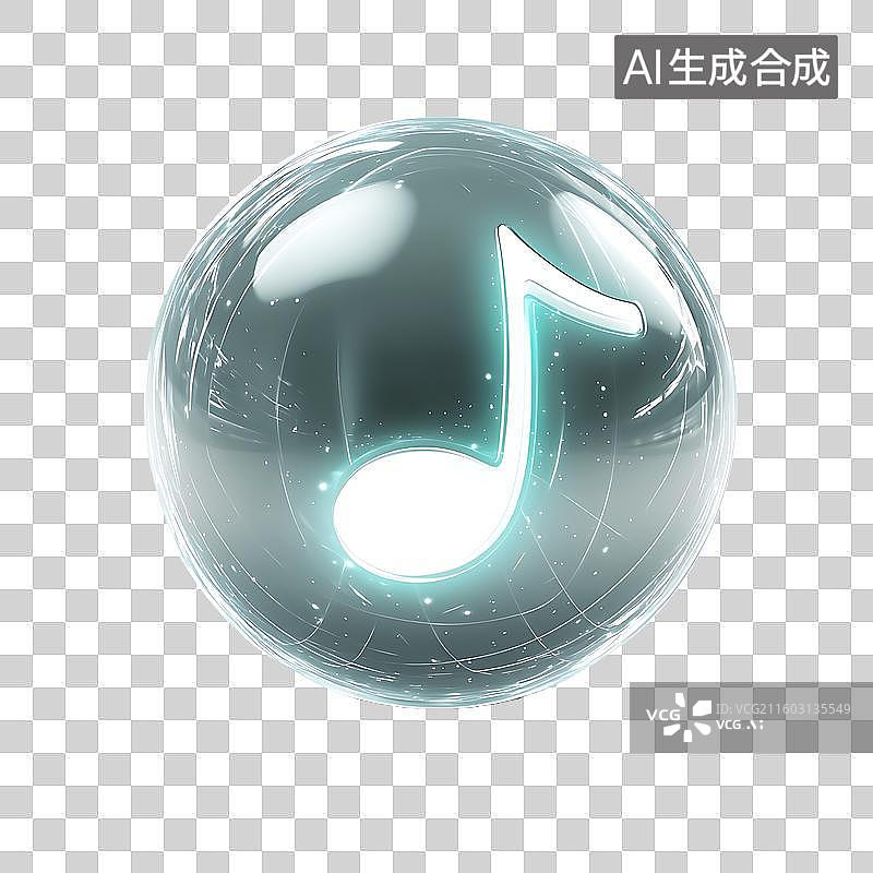 【AI数字艺术】透明水晶音乐音符元素图片素材