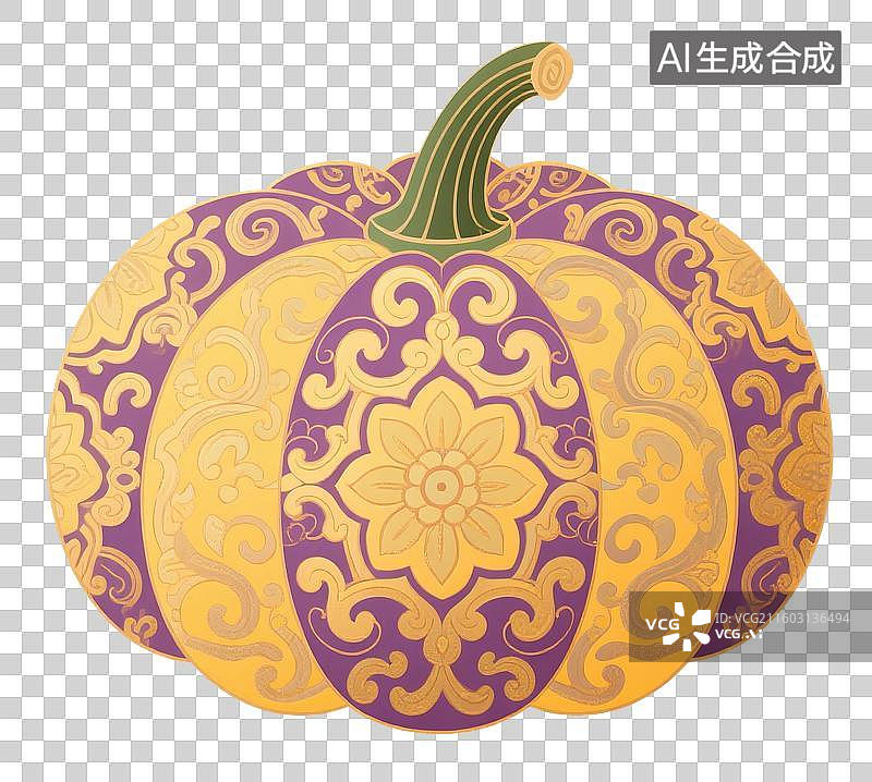 【AI数字艺术】中国风手绘插画，南瓜，，植物，免抠元素图片素材