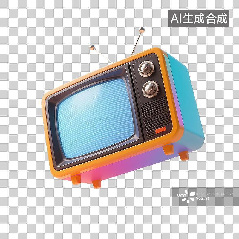 【AI数字艺术】3D渲染，卡通电视机，电视剧，电视，视频，播放器，传媒，媒体直播，图形图标，免抠元素图片素材