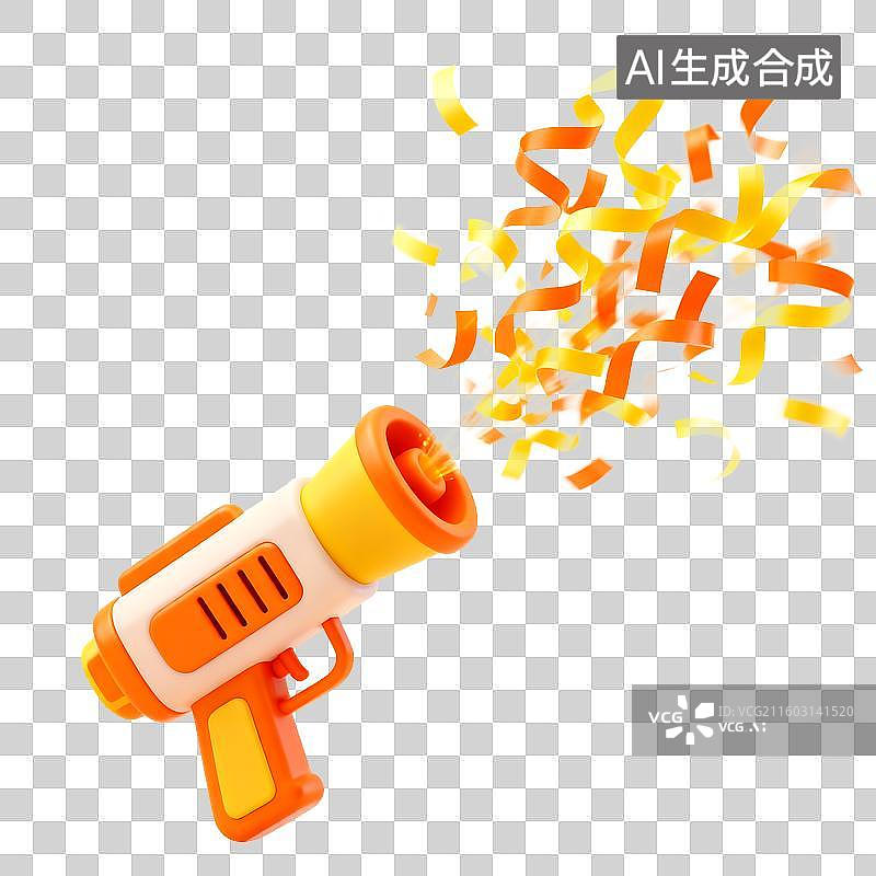 【AI数字艺术】橙色庆祝发射枪3D免抠元素图片素材