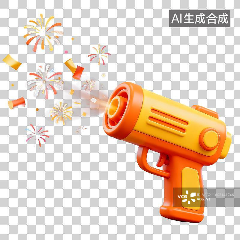 【AI数字艺术】橙色庆祝发射枪3D免抠元素图片素材