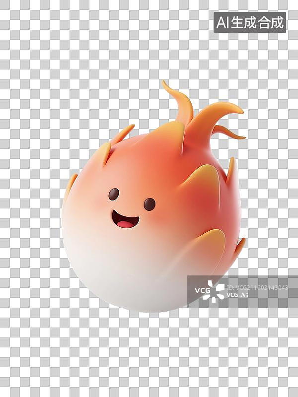 【AI数字艺术】3D渲染，卡通火龙果，拟人火龙果，夏天，一个新鲜水果，食材，免抠元素图片素材